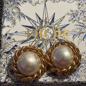 Christian Dior clip on earrings with gold trim, and faux pearl.